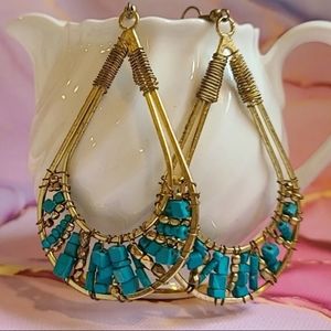 Gold & Turquoise Boho Beaded Earrings